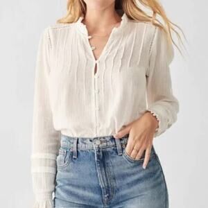 Faherty L Willa Button Front Peasant Blouse Top White MSRP $158